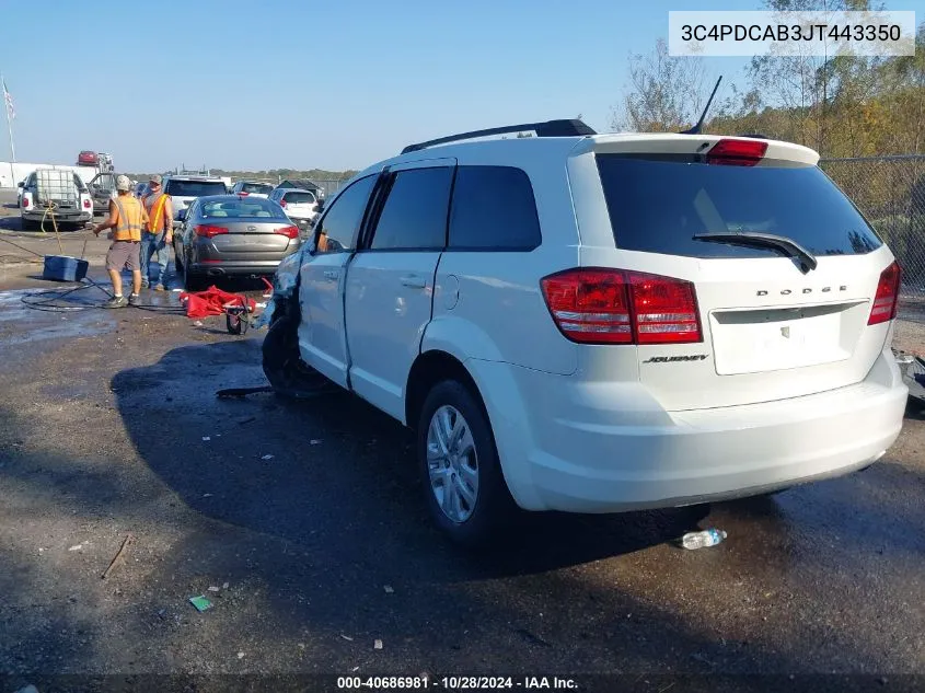 2018 Dodge Journey Se VIN: 3C4PDCAB3JT443350 Lot: 40686981