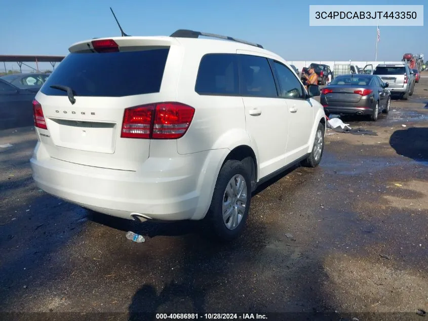 2018 Dodge Journey Se VIN: 3C4PDCAB3JT443350 Lot: 40686981