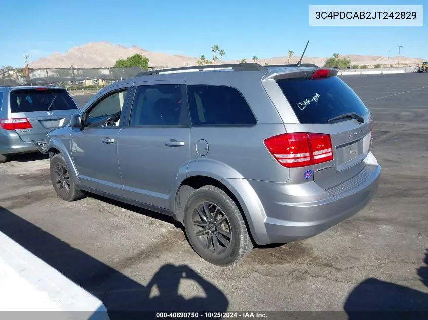 2018 Dodge Journey Se VIN: 3C4PDCAB2JT242829 Lot: 40690750