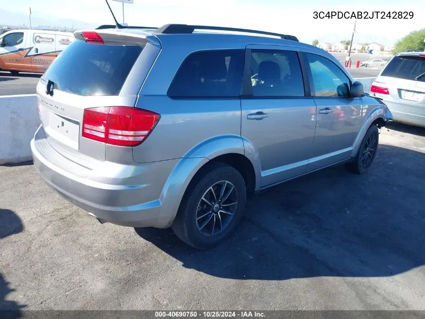 2018 Dodge Journey Se VIN: 3C4PDCAB2JT242829 Lot: 40690750