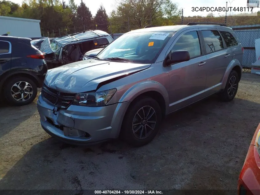 2018 Dodge Journey Se VIN: 3C4PDCAB0JT448117 Lot: 40704284