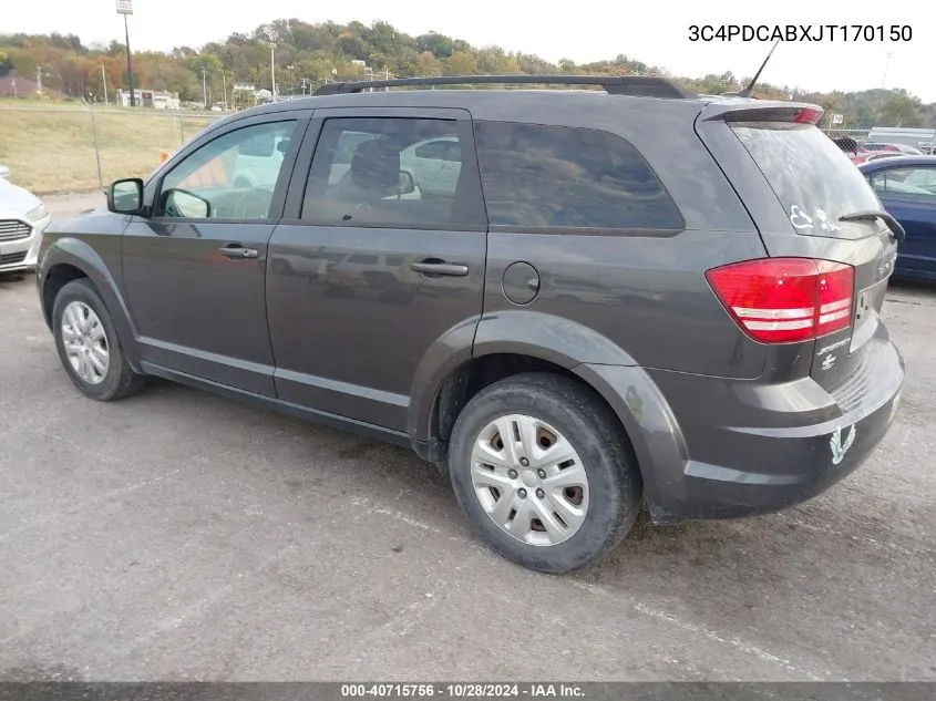 2018 Dodge Journey Se VIN: 3C4PDCABXJT170150 Lot: 40715756