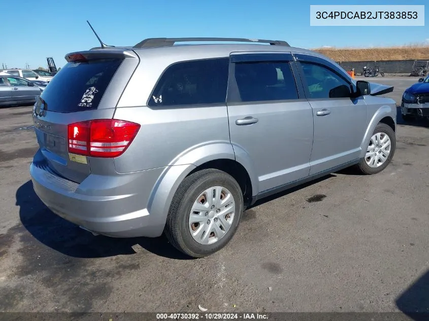 2018 Dodge Journey Se VIN: 3C4PDCAB2JT383853 Lot: 40730392