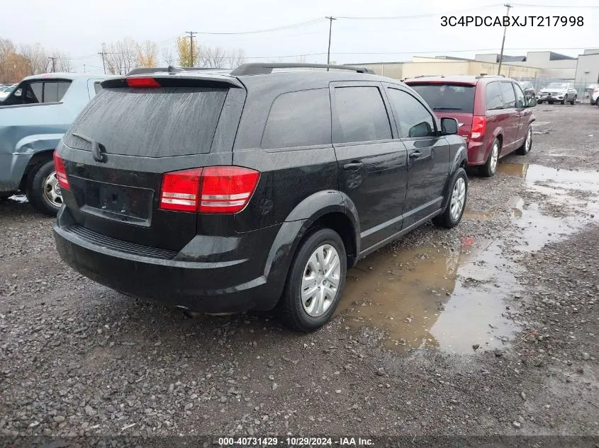 2018 Dodge Journey Se VIN: 3C4PDCABXJT217998 Lot: 40731429