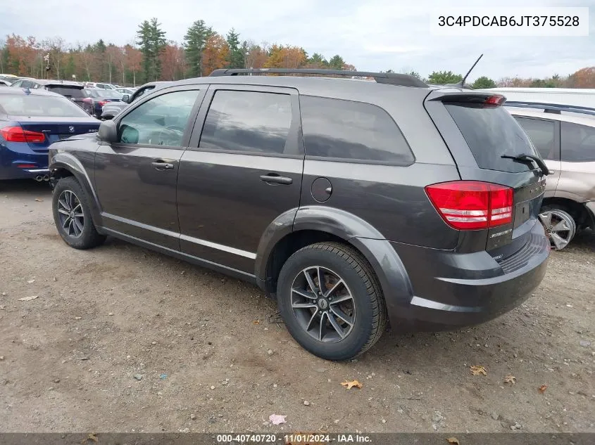 2018 Dodge Journey Se VIN: 3C4PDCAB6JT375528 Lot: 40740720