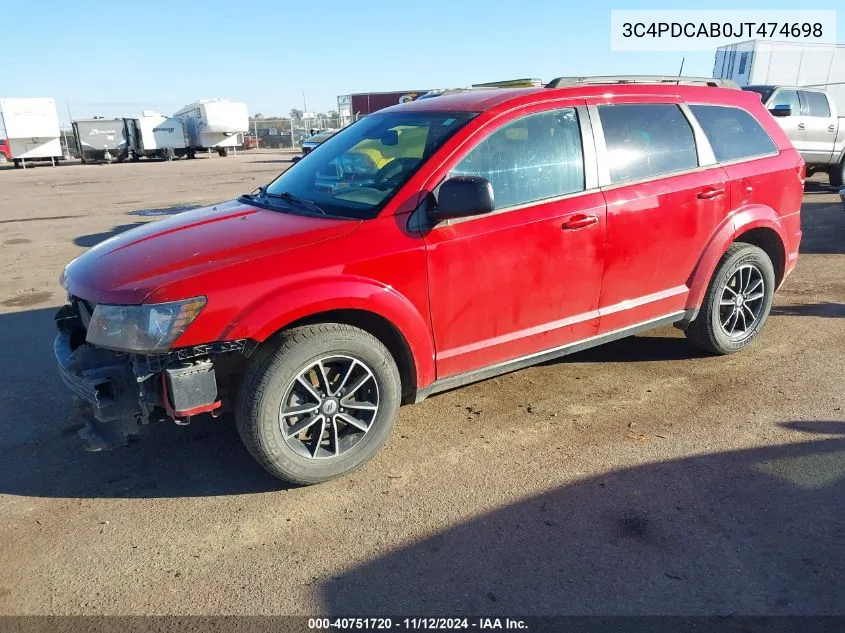 2018 Dodge Journey Se VIN: 3C4PDCAB0JT474698 Lot: 40751720