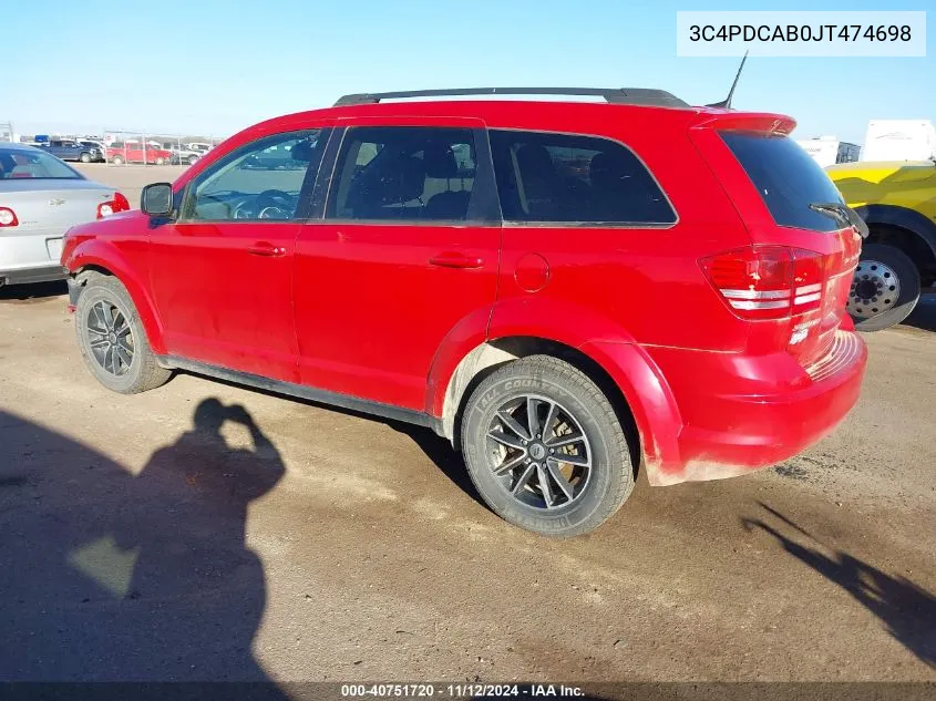 2018 Dodge Journey Se VIN: 3C4PDCAB0JT474698 Lot: 40751720