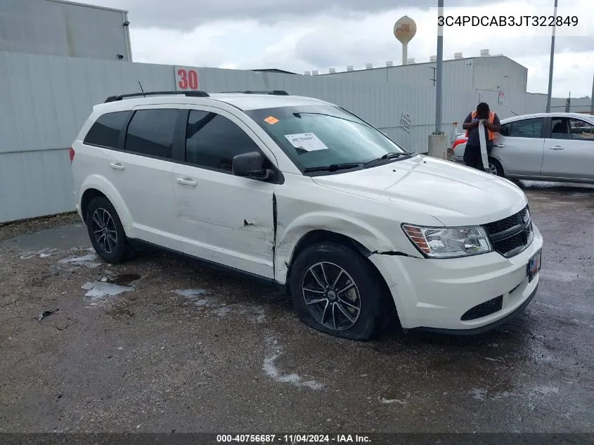 2018 Dodge Journey Se VIN: 3C4PDCAB3JT322849 Lot: 40756687