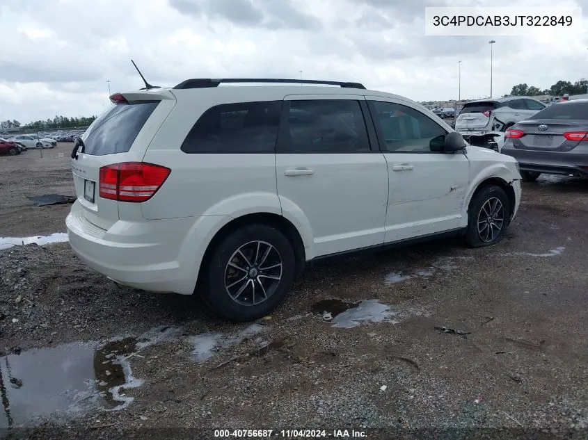 2018 Dodge Journey Se VIN: 3C4PDCAB3JT322849 Lot: 40756687