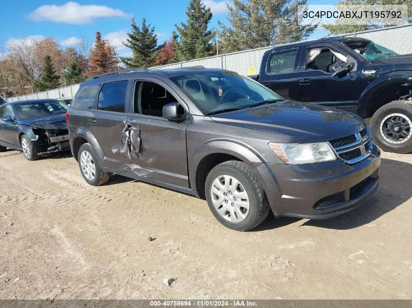 2018 Dodge Journey Se VIN: 3C4PDCABXJT195792 Lot: 40758694