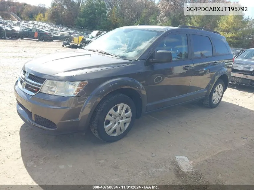 2018 Dodge Journey Se VIN: 3C4PDCABXJT195792 Lot: 40758694