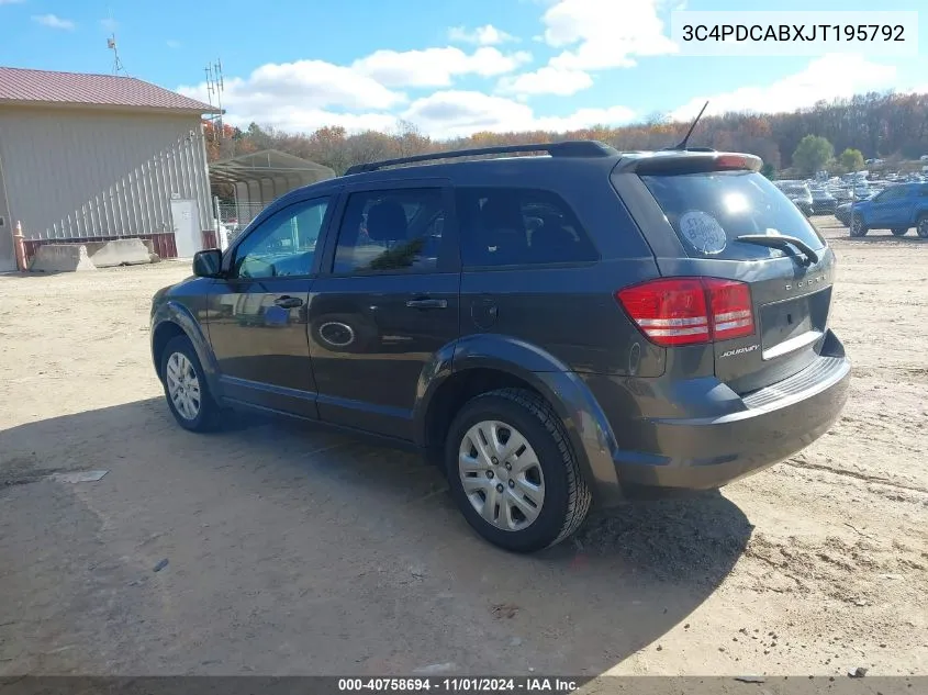 2018 Dodge Journey Se VIN: 3C4PDCABXJT195792 Lot: 40758694