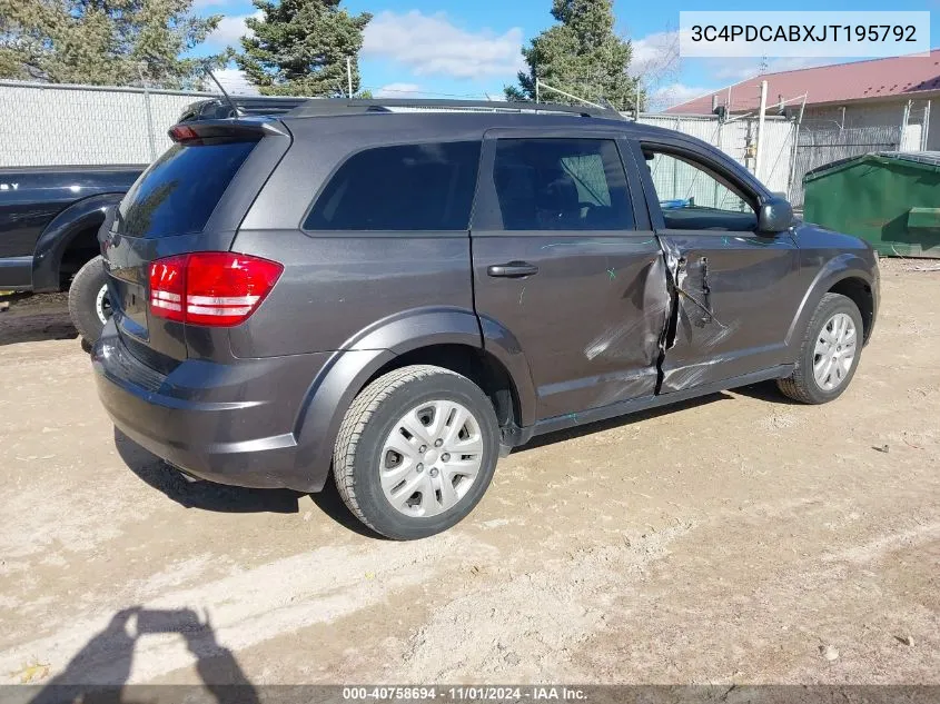 2018 Dodge Journey Se VIN: 3C4PDCABXJT195792 Lot: 40758694