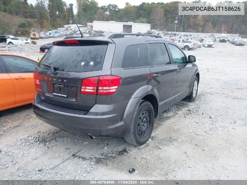 2018 Dodge Journey Se VIN: 3C4PDCAB6JT158626 Lot: 40764900