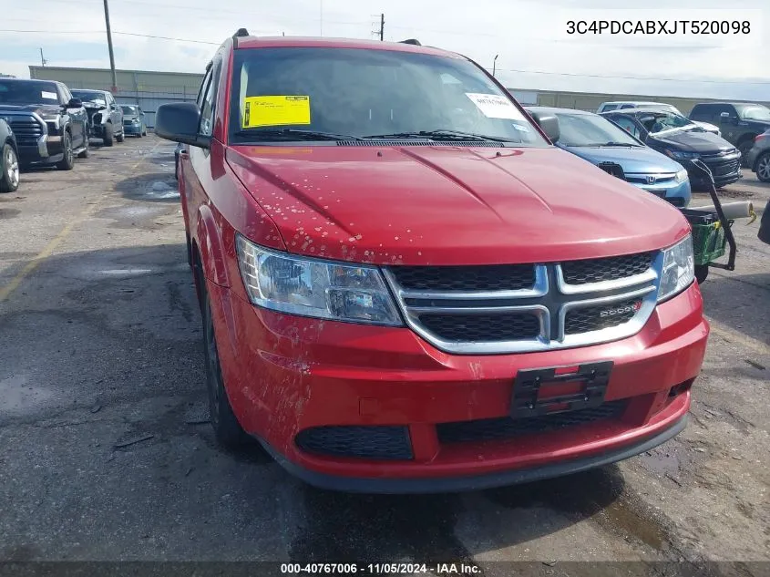 2018 Dodge Journey Se VIN: 3C4PDCABXJT520098 Lot: 40767006