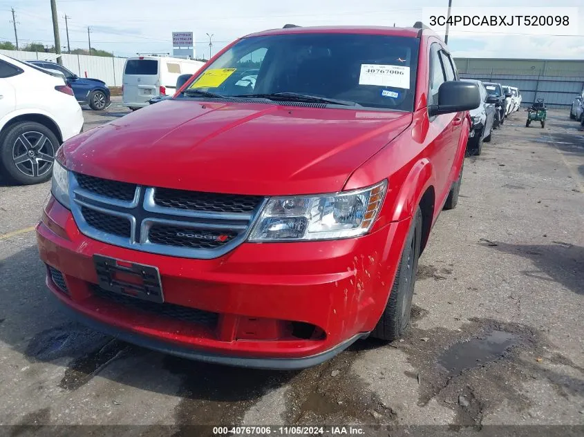 2018 Dodge Journey Se VIN: 3C4PDCABXJT520098 Lot: 40767006