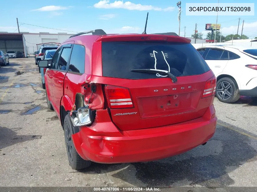 2018 Dodge Journey Se VIN: 3C4PDCABXJT520098 Lot: 40767006