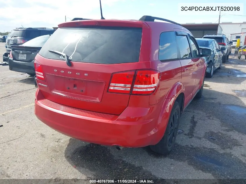 2018 Dodge Journey Se VIN: 3C4PDCABXJT520098 Lot: 40767006