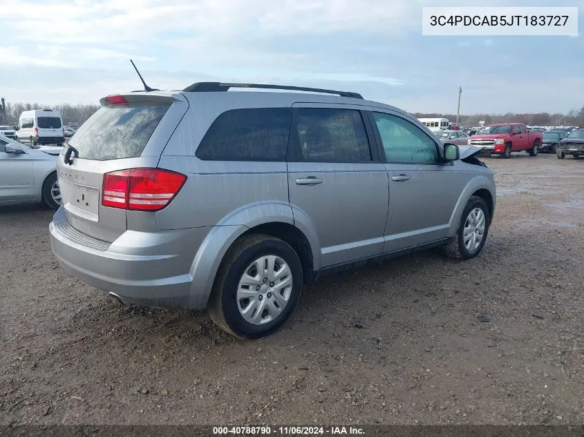 2018 Dodge Journey Se VIN: 3C4PDCAB5JT183727 Lot: 40788790