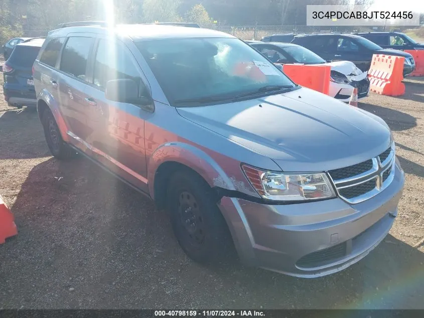 2018 Dodge Journey Se VIN: 3C4PDCAB8JT524456 Lot: 40798159