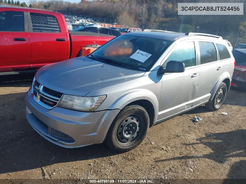 2018 Dodge Journey Se VIN: 3C4PDCAB8JT524456 Lot: 40798159