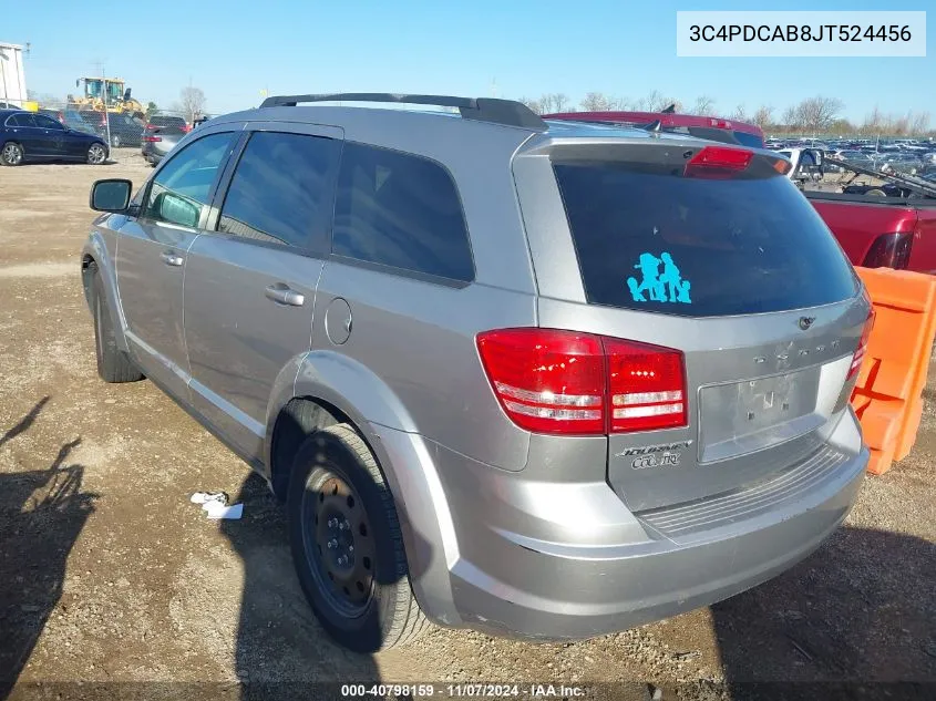 2018 Dodge Journey Se VIN: 3C4PDCAB8JT524456 Lot: 40798159