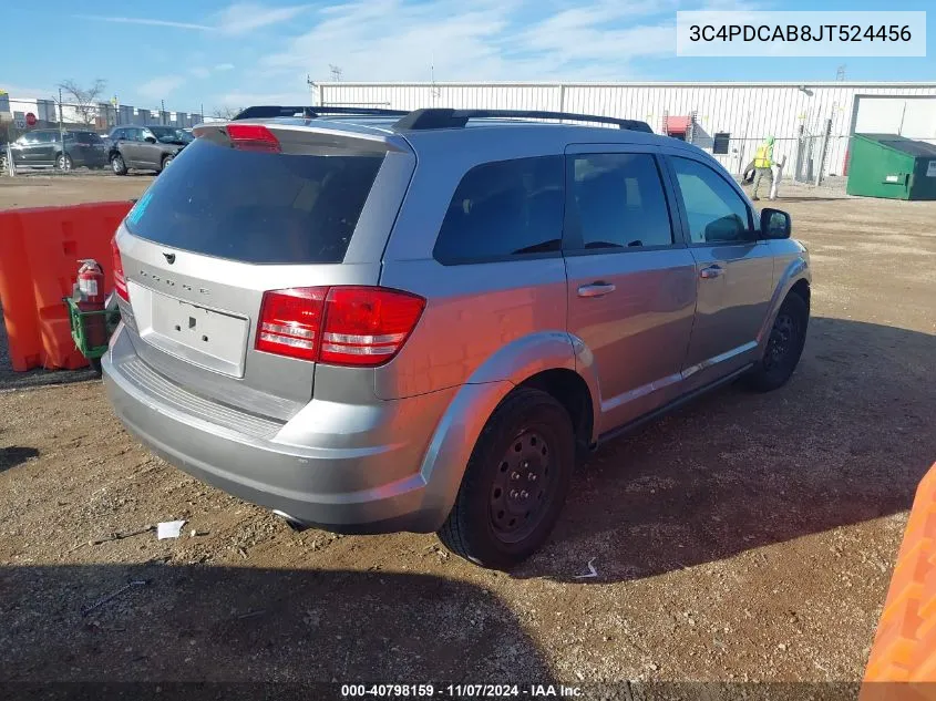 2018 Dodge Journey Se VIN: 3C4PDCAB8JT524456 Lot: 40798159