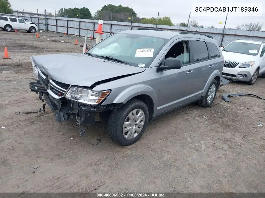 2018 Dodge Journey Se VIN: 3C4PDCAB1JT189346 Lot: 40806532