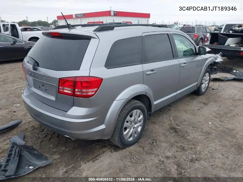 2018 Dodge Journey Se VIN: 3C4PDCAB1JT189346 Lot: 40806532