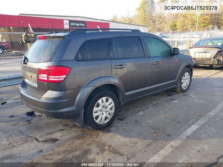 2018 Dodge Journey Se VIN: 3C4PDCAB6JT529378 Lot: 40823338