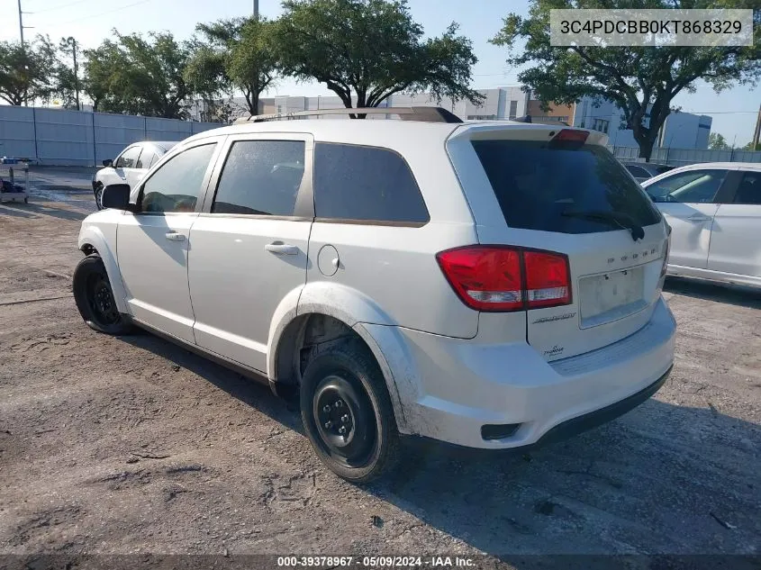 2019 Dodge Journey Se VIN: 3C4PDCBB0KT868329 Lot: 39378967