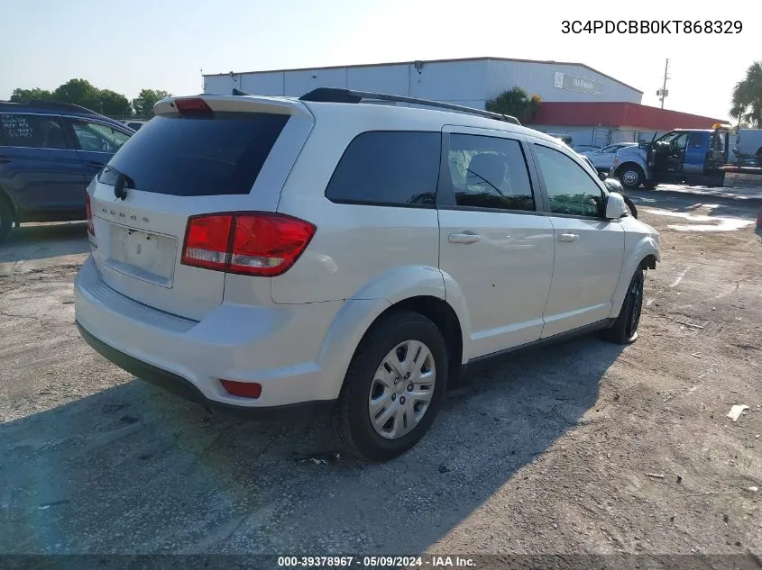 2019 Dodge Journey Se VIN: 3C4PDCBB0KT868329 Lot: 39378967