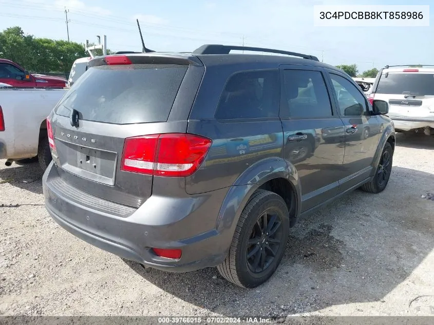 2019 Dodge Journey Se VIN: 3C4PDCBB8KT858986 Lot: 39766015