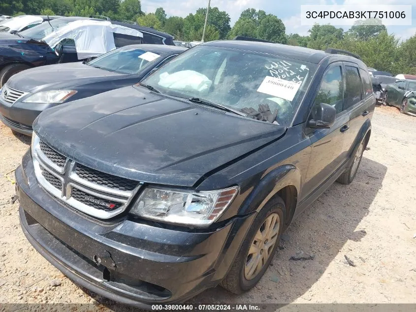 2019 Dodge Journey Se Value Package VIN: 3C4PDCAB3KT751006 Lot: 39800440