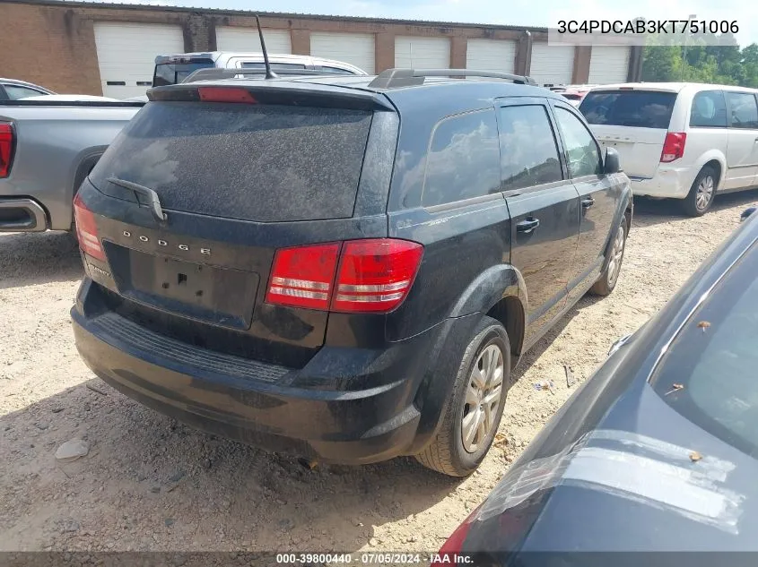 2019 Dodge Journey Se Value Package VIN: 3C4PDCAB3KT751006 Lot: 39800440