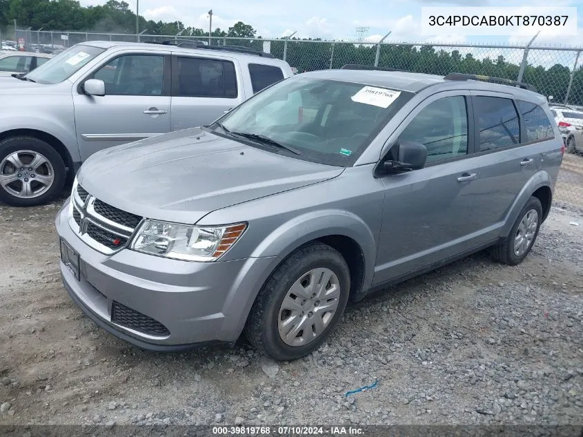 2019 Dodge Journey Se Value Package VIN: 3C4PDCAB0KT870387 Lot: 39819768