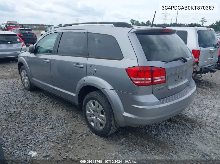 2019 Dodge Journey Se Value Package VIN: 3C4PDCAB0KT870387 Lot: 39819768