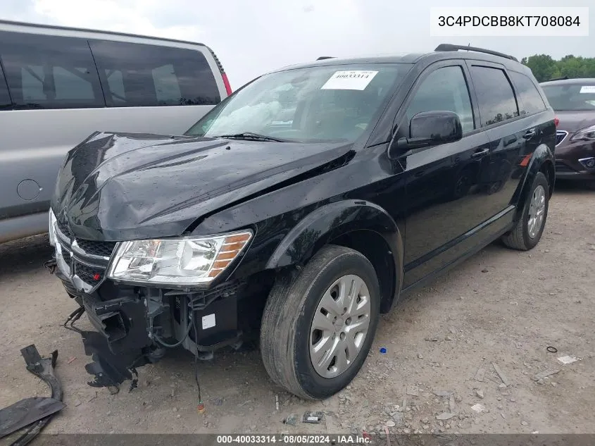 2019 Dodge Journey Se VIN: 3C4PDCBB8KT708084 Lot: 40033314