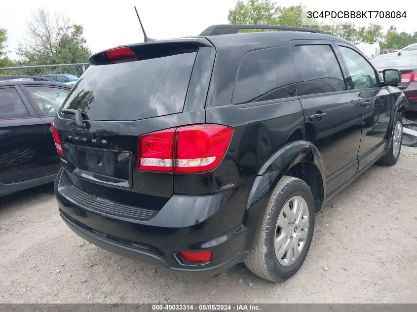 2019 Dodge Journey Se VIN: 3C4PDCBB8KT708084 Lot: 40033314