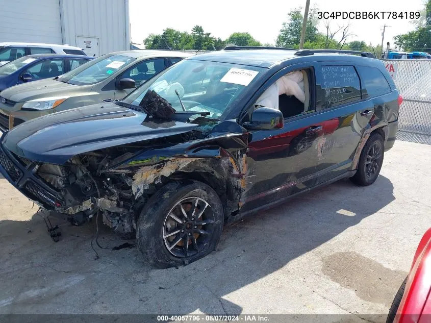 2019 Dodge Journey Se VIN: 3C4PDCBB6KT784189 Lot: 40057796