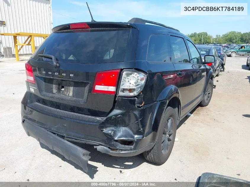 2019 Dodge Journey Se VIN: 3C4PDCBB6KT784189 Lot: 40057796