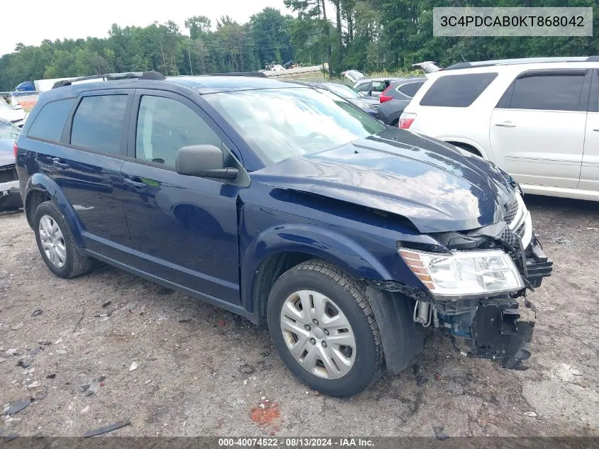 2019 Dodge Journey Se Value Package VIN: 3C4PDCAB0KT868042 Lot: 40074522