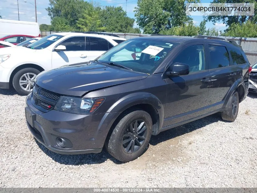 2019 Dodge Journey Se VIN: 3C4PDCBB4KT774034 Lot: 40074538