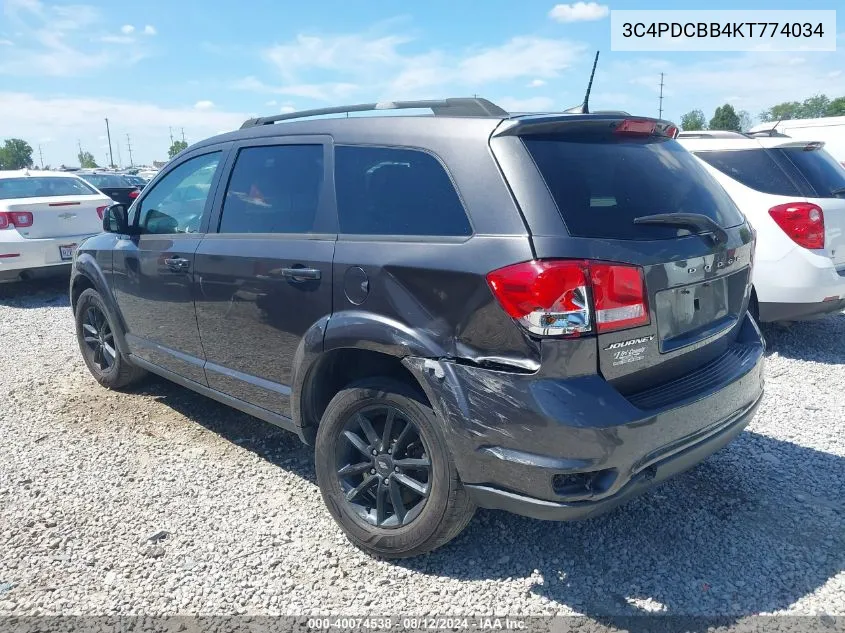 2019 Dodge Journey Se VIN: 3C4PDCBB4KT774034 Lot: 40074538