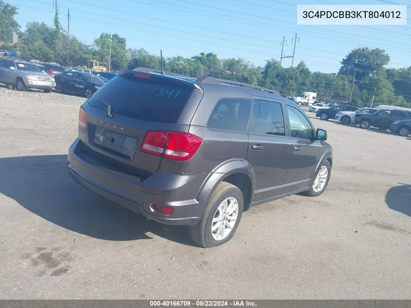 2019 Dodge Journey Se VIN: 3C4PDCBB3KT804012 Lot: 40166709