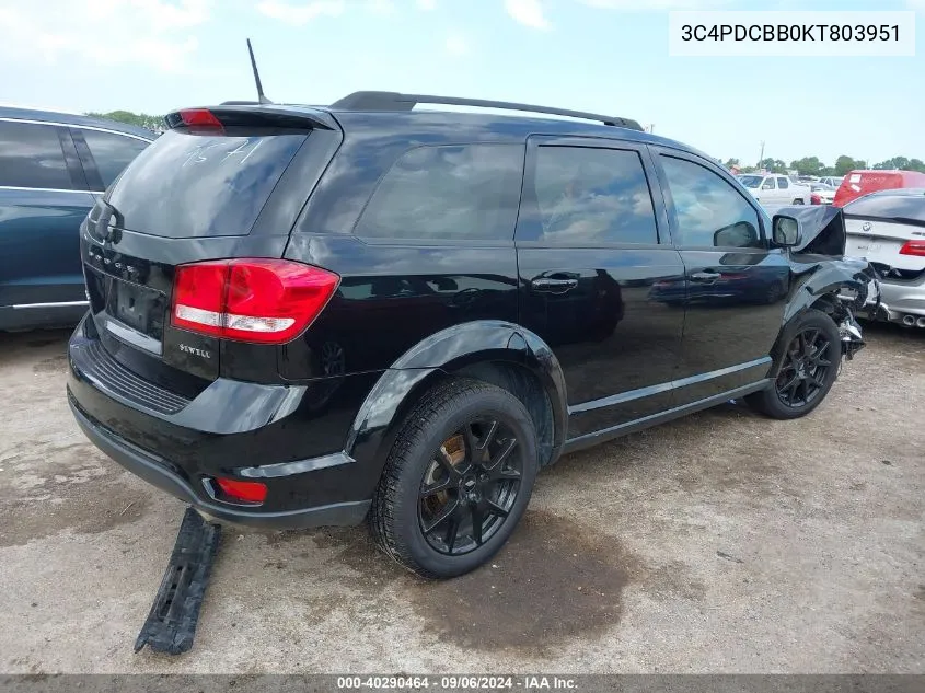 2019 Dodge Journey Se VIN: 3C4PDCBB0KT803951 Lot: 40290464