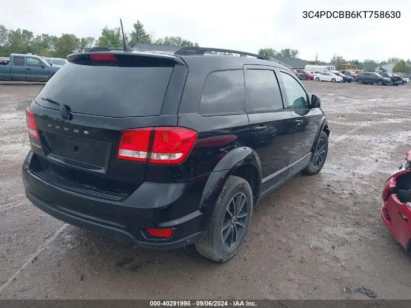 2019 Dodge Journey Se VIN: 3C4PDCBB6KT758630 Lot: 40291995