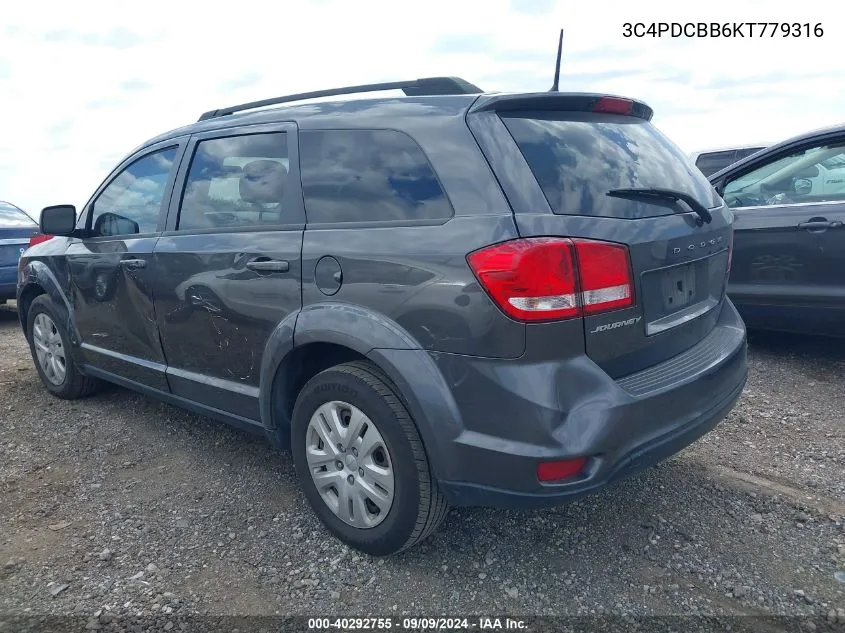 2019 Dodge Journey Se VIN: 3C4PDCBB6KT779316 Lot: 40292755