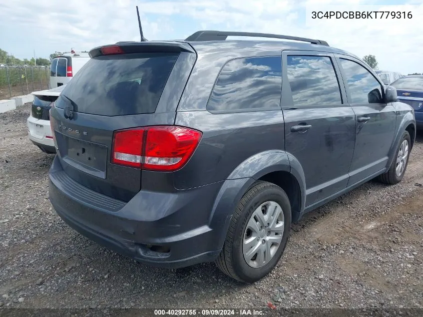 2019 Dodge Journey Se VIN: 3C4PDCBB6KT779316 Lot: 40292755