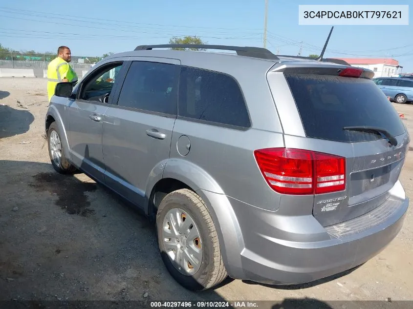 2019 Dodge Journey Se VIN: 3C4PDCAB0KT797621 Lot: 40297496